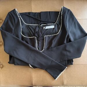 Chic Black Long Sleeve Dress with Pearl Accents